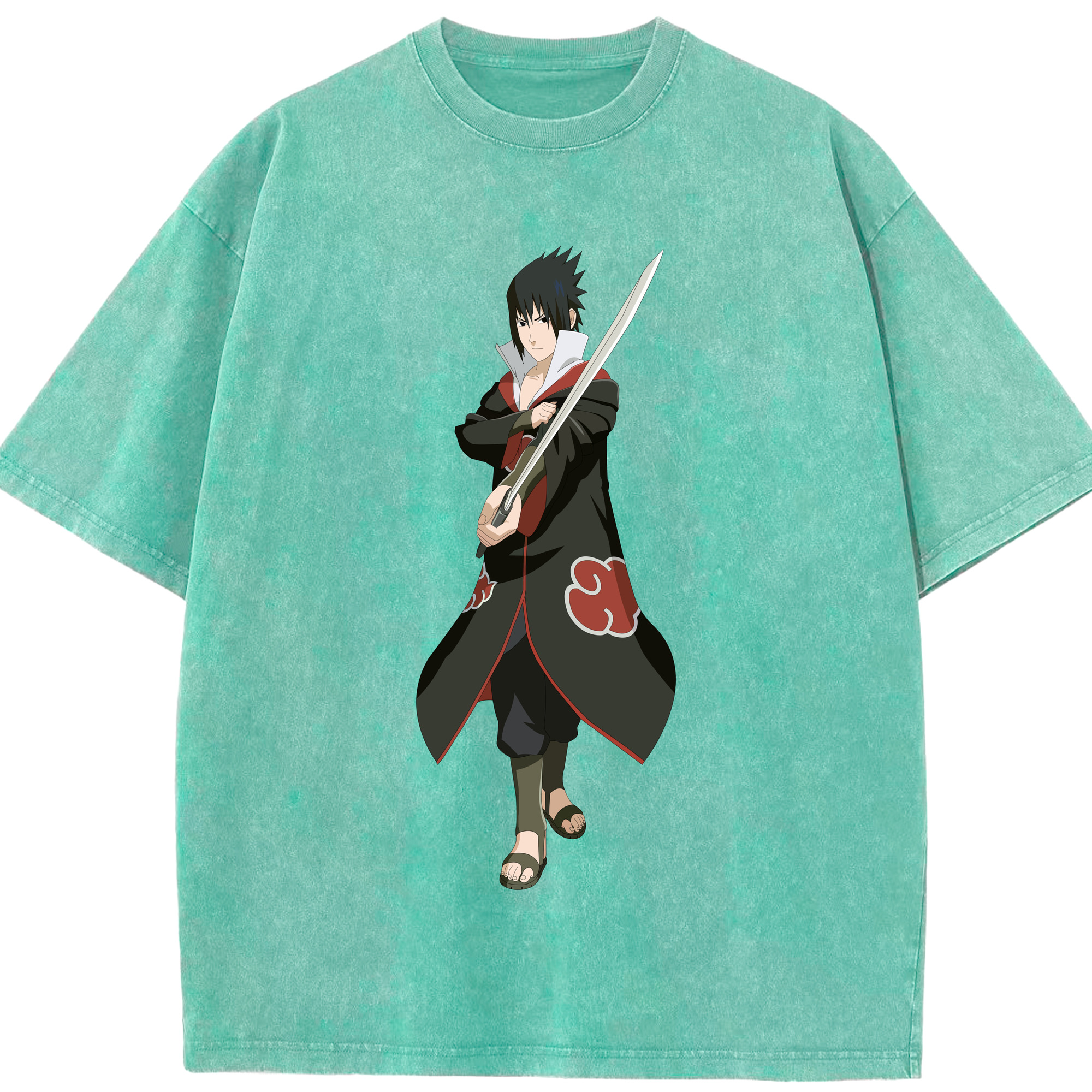 （画像用） NARUTO -ナルト- うちは サスケ Uchiha Sasuke 綿100% ヴィンテージ風 半袖Tシャツ（フロントプリント）
